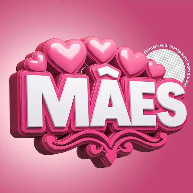 Maes rosa 3D com corações para o Dia da Mãe