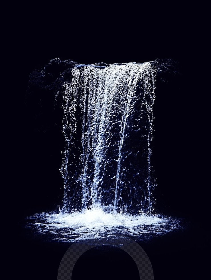 PSD maestosa cascata che cade in una serena piscina sotto la dolce luce della luna