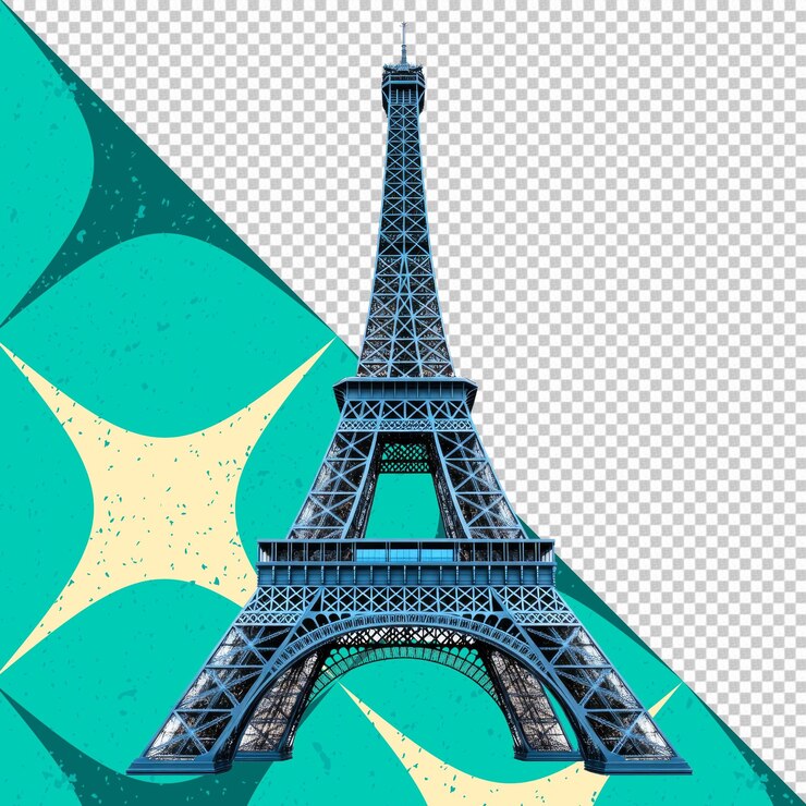 Maestosa Torre Eiffel blu Iconico punto di riferimento parigino isolato su sfondo bianco