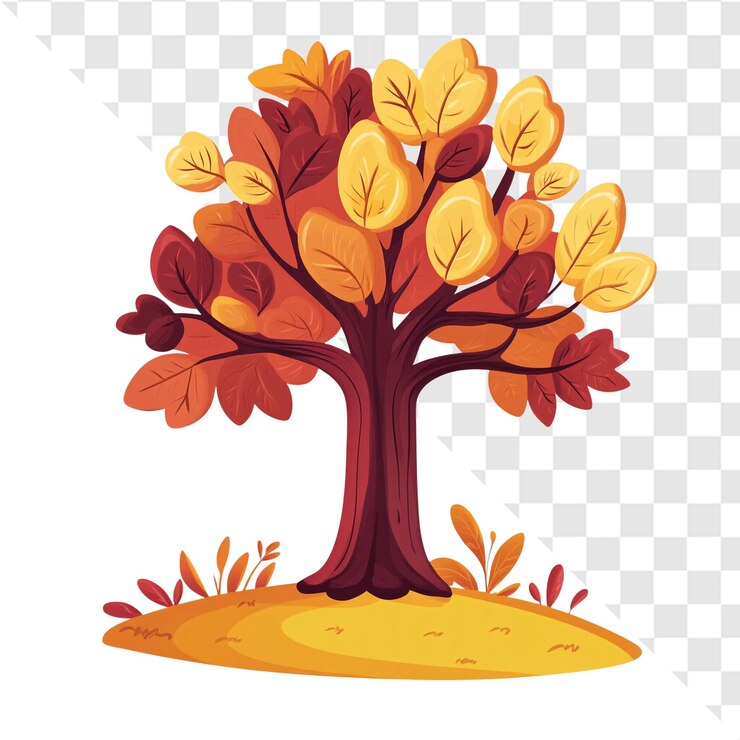 PSD maestoso albero d'autunno, colori vivaci dell' autunno, caldo e accogliente.