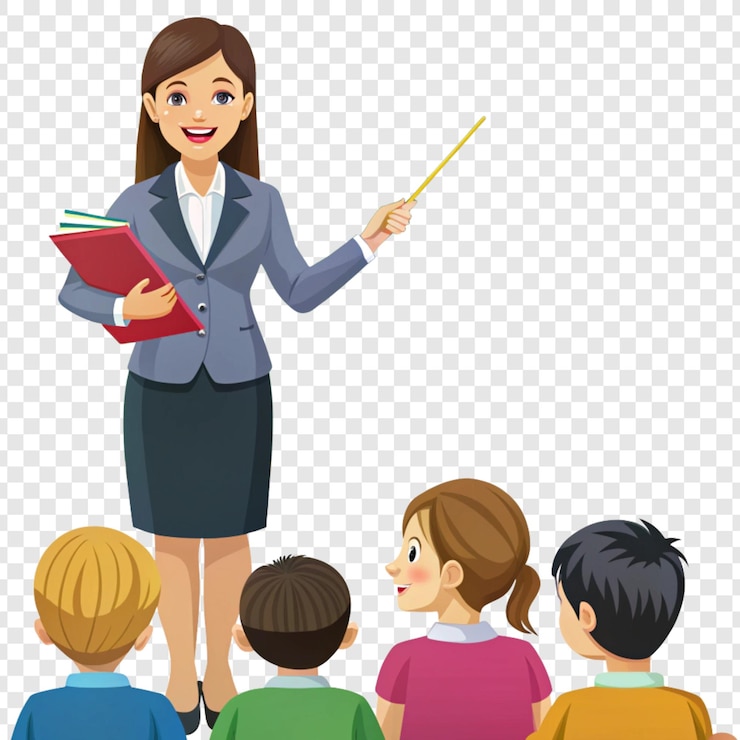 PSD un maestro está de pie con los niños en un aula y un maestro está con otros estudiantes