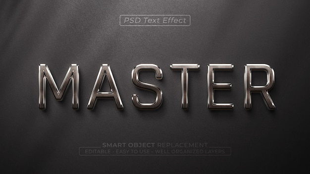 Maestro de texto editable con textura de metal con efecto de estilo 3d