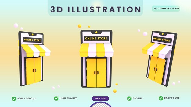 Magasin D'achat En Ligne 3d Avec Illustration De Commerce électronique Mignon Icône Mobile