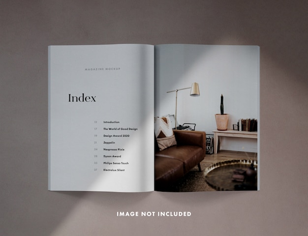 Magazin-Spread-Modell mit Schatten-Overlays