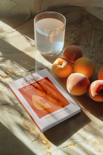 Magazine and fruits mockup
