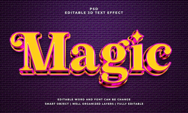 Magic 3d bearbeitbares psd-texteffektdesign mit hintergrund