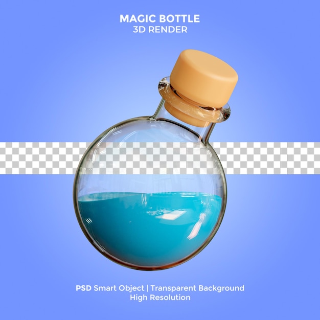 PSD magic bottle 3d render ilustração isolado psd premium