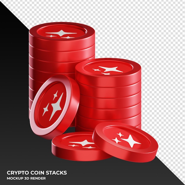 PSD magic coin stacks cryptocurrency 3d render ilustración