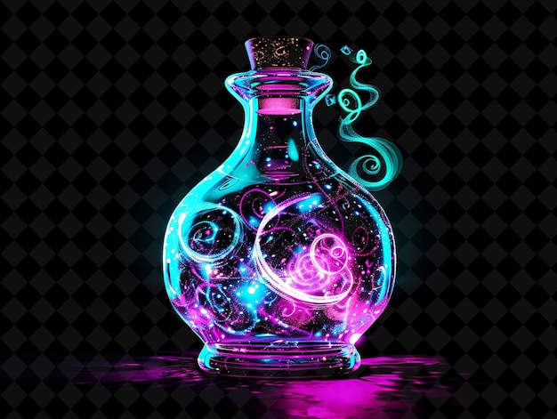 Magic Potion Vial 32 Bit Pixel mit Wirbelmustern mit einer Y2K-Form Neon-Farbkunstkollektionen