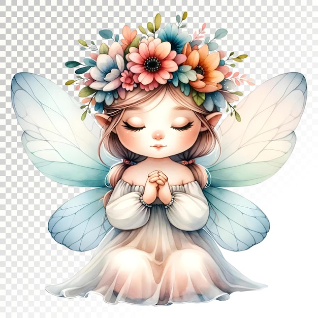 PSD magical fairy sitting on a flower clipart or magical fair