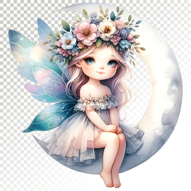 PSD magical fairy sitting on a flower clipart or magical fair