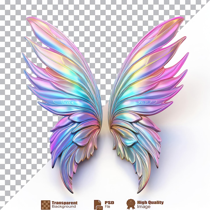 PSD magical iridescent wings isolated