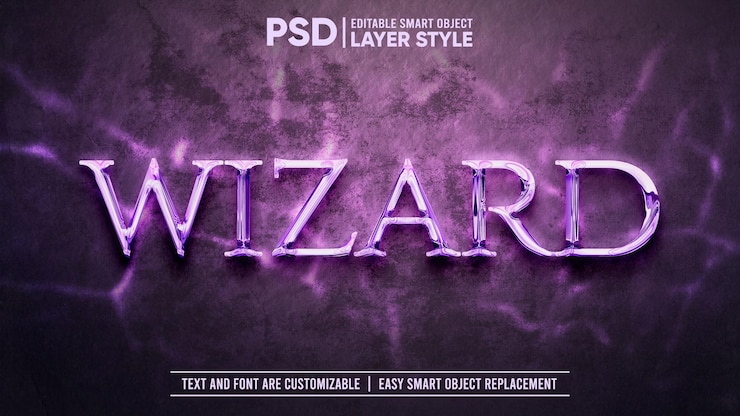 PSD magical wizard metallic editable layer style objeto inteligente efecto de texto
