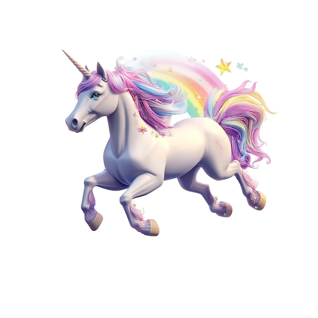 El mágico unicornio arco iris galopando con las estrellas