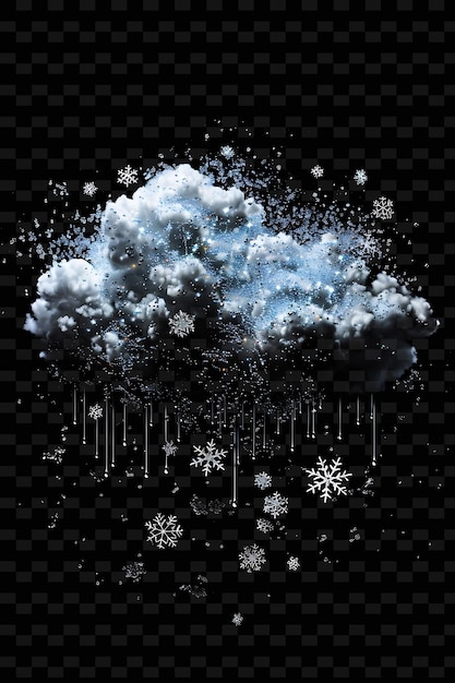 PSD magische altocumulus-wolke mit glitzernden schneeflocken und sil neon-farbform dekor-kollektion