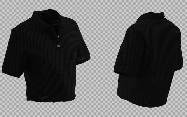 Maglietta Polo Crop Nera - Vista anteriore e posteriore