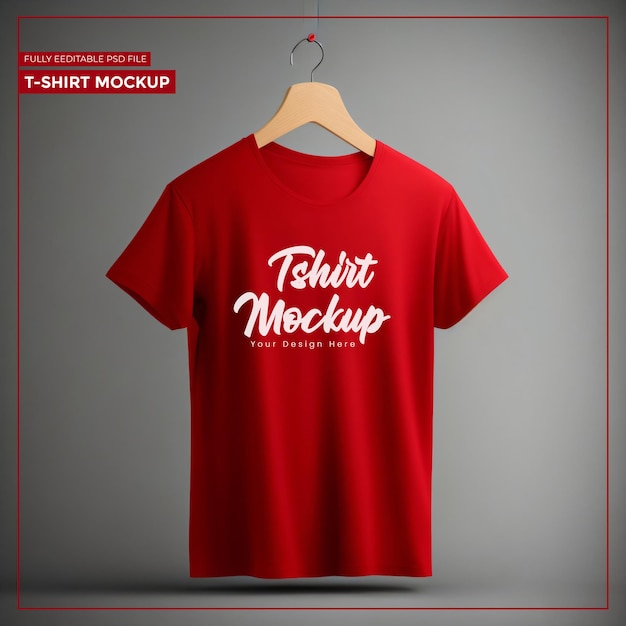 Maglietta rossa Mockup su uno sfondo grigio solido PSD Mockup