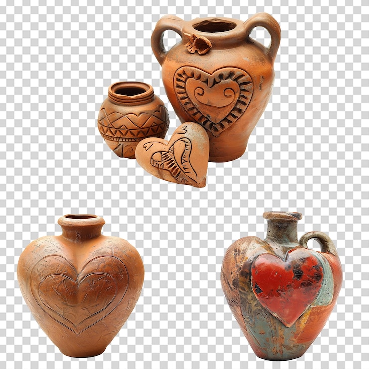 PSD magnífica cerámica de arcilla con temas de amor aislada en un fondo transparente