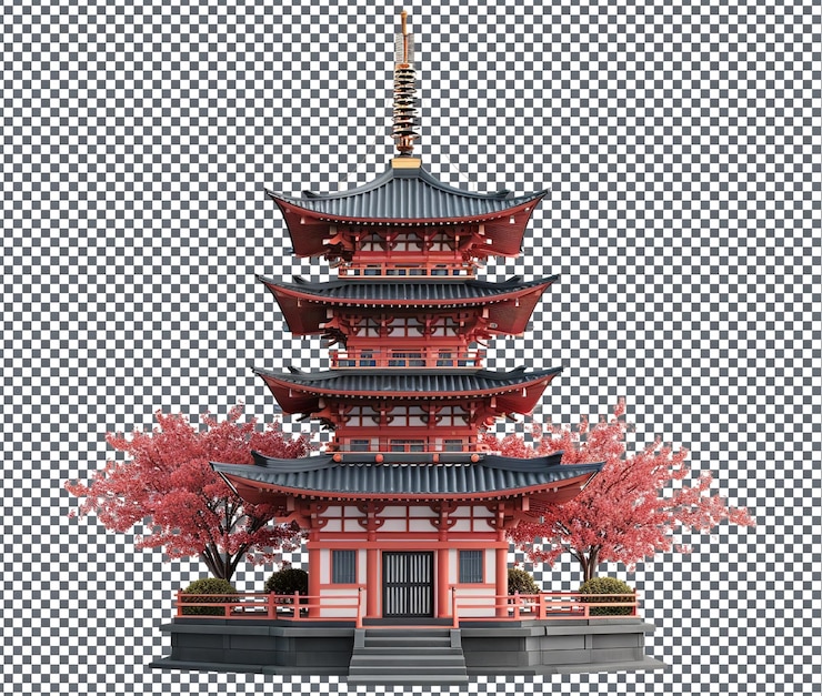 PSD magnífica pagoda japonesa aislada sobre un fondo transparente