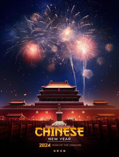 PSD magnífica praça tian anmen saco de presentes fogos de artifício luz de fadas estrelas estrelado céu vermelho pintura matte