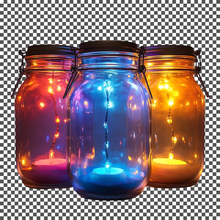 PSD magníficas luces de frasco de albañil diy aisladas sobre un fondo transparente
