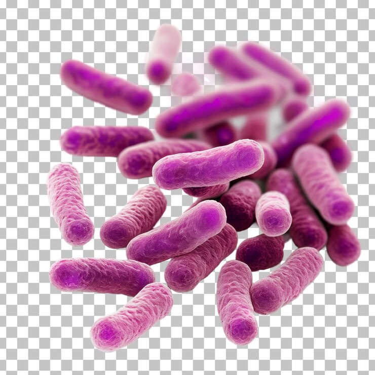 PSD magnificência microscópica renderização 3d de aglomerado de bactérias isolado em fundo transparente