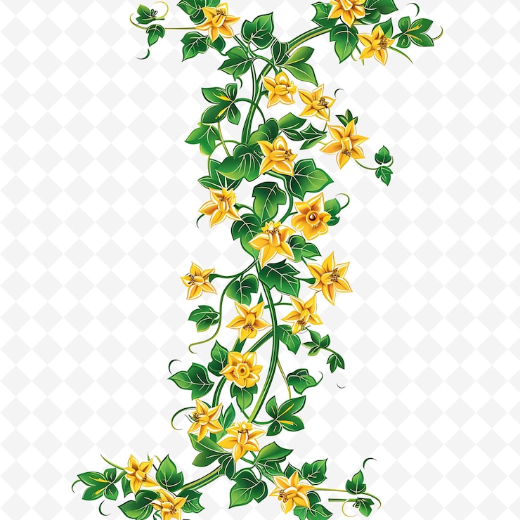 PSD magnificent cable draped with ivy and daffodils leaves and f png natural inspired flat borderline