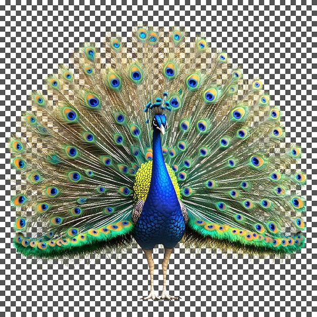Magnificent Peacock Displaying its Colorful Plumage isolated on transparent background