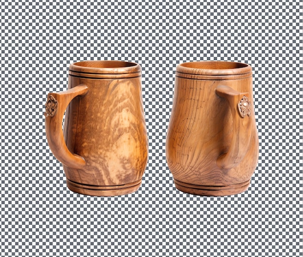 Magnifiche tazze di birra in legno isolate su uno sfondo trasparente
