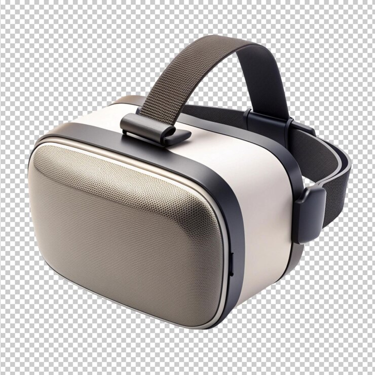 PSD magnífico auricular de realidad virtual de viaje portátil aislado sobre un fondo transparente