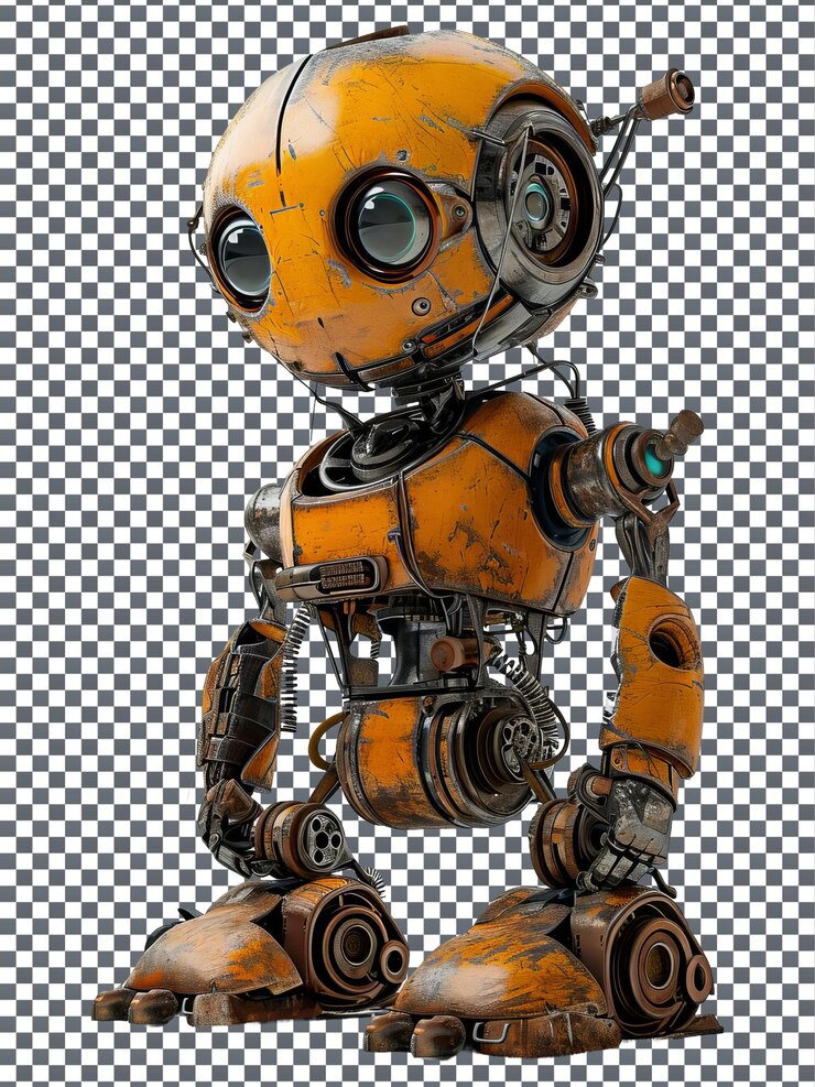 PSD magnifico robot steampunk modulare isolato su uno sfondo trasparente