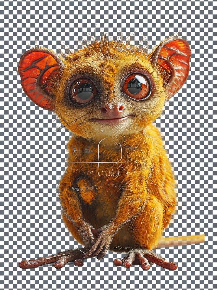PSD magnífico tarsier tumultuoso aislado en un fondo transparente