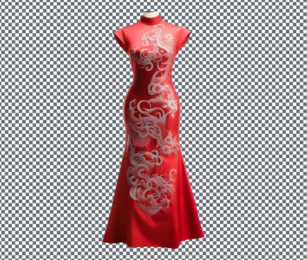 PSD magnifique broderie cheongsam rouge isolée sur fond transparent