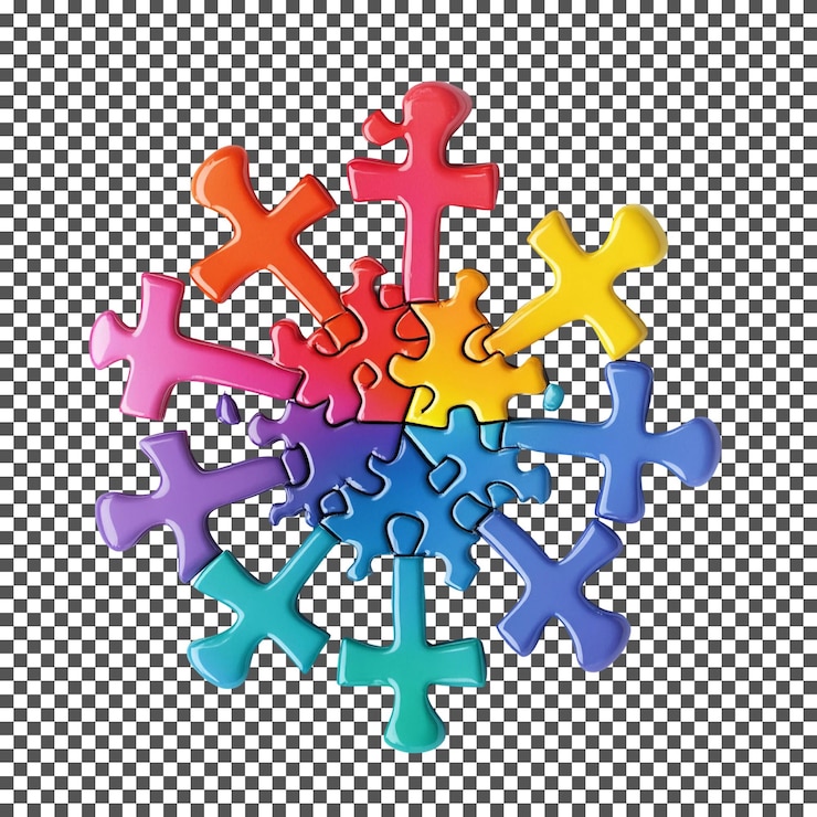 PSD magnifique flocon de neige résolvant un puzzle isolé sur un fond transparent