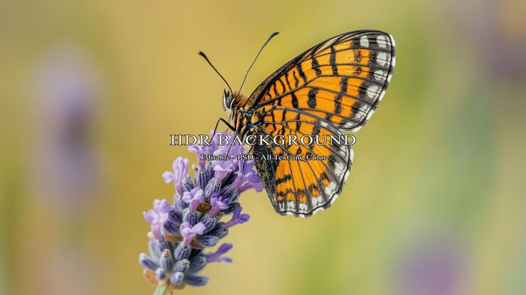 PSD un magnifique papillon orange sur la lavande
