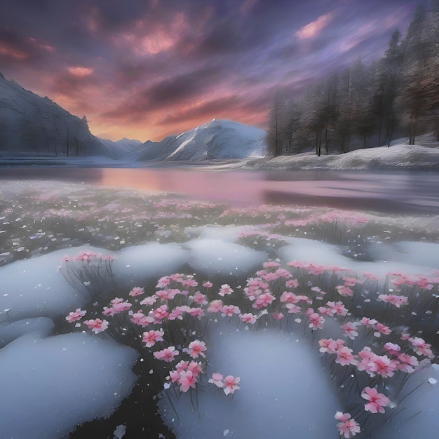 PSD magnifique paysage d'un lac gelé aigénéré