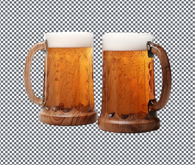 Magnifiques Tasses De Bière En Bois Isolées Sur Un Fond Transparent