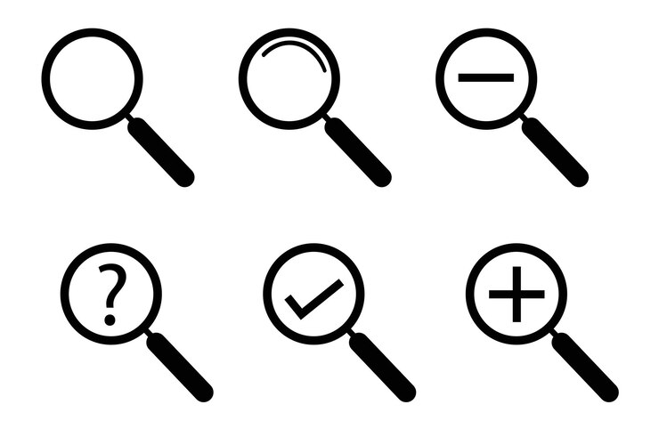 PSD magnifying glass icon set isolated on white background