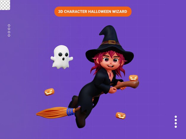 PSD mago de halloween de personaje 3d