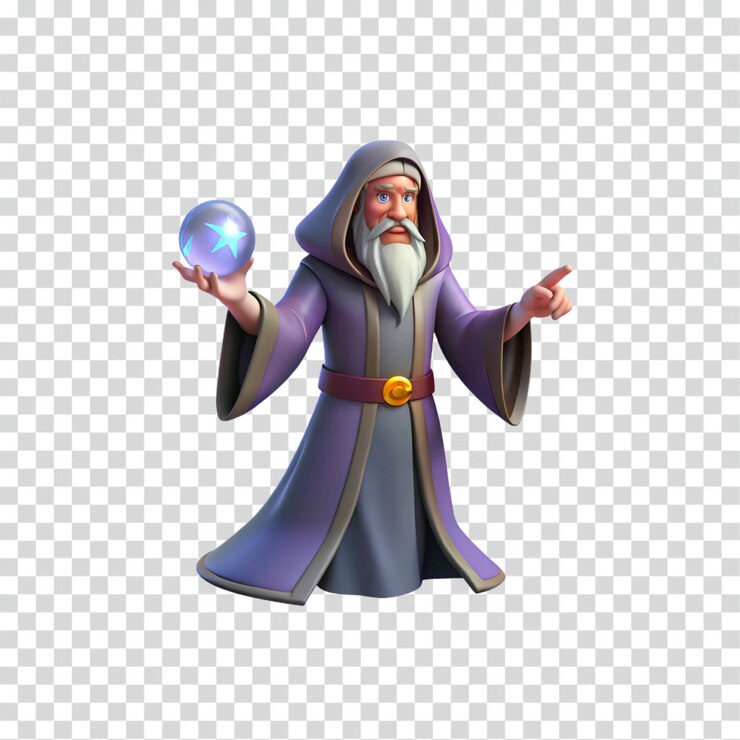 PSD mago sabio con la bola de cristal fantasía 3d render