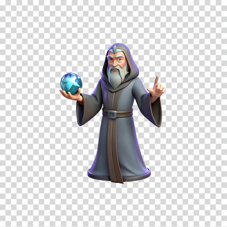 PSD mago sabio con orbe de cristal renderizado en 3d de mago de la fantasía