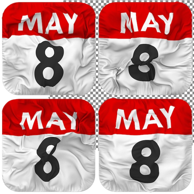 PSD mai-datum-kalender-symbol isoliert vier wellen-stil bump textur 3d-rendering