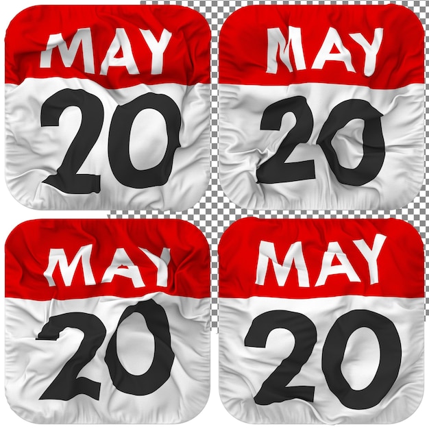Mai-datum-kalender-symbol isoliert vier wellen-stil bump textur 3d-rendering