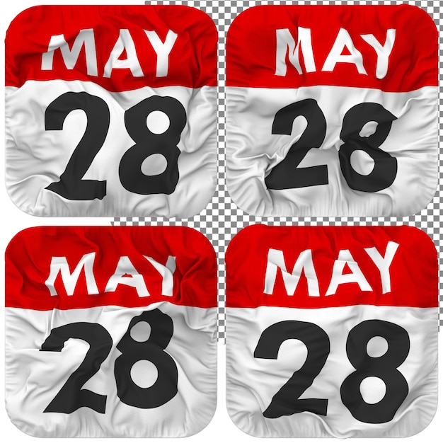 PSD mai-datum-kalender-symbol isoliert vier wellen-stil bump textur 3d-rendering
