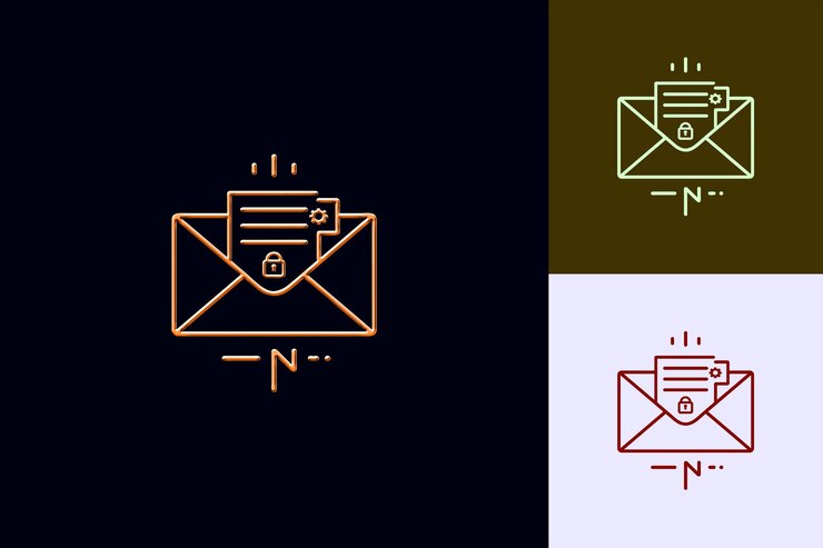 PSD mail-symbol mit umriss des umschlages und einem kleinen buchstaben in den abstrakten minimalistischen ikonen
