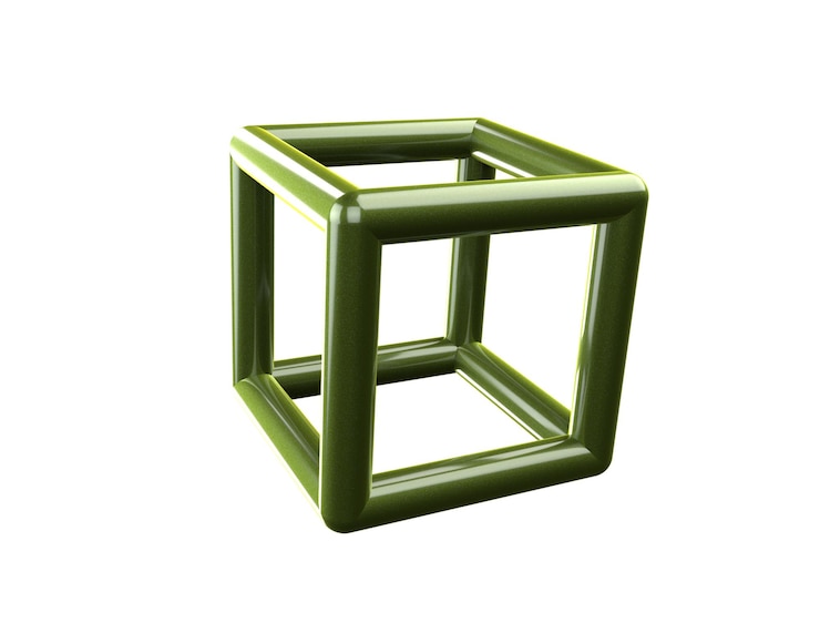 PSD maillage polygonal filaire abstrait forme de cube 3d vert