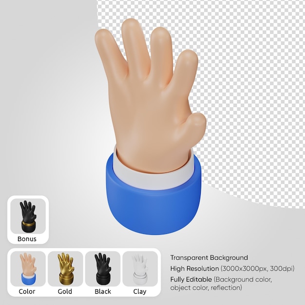 PSD main 3d avec doigts écartés isométrique