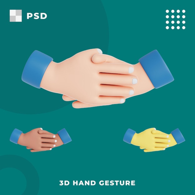 PSD main 3d avec le geste de la poignée de main