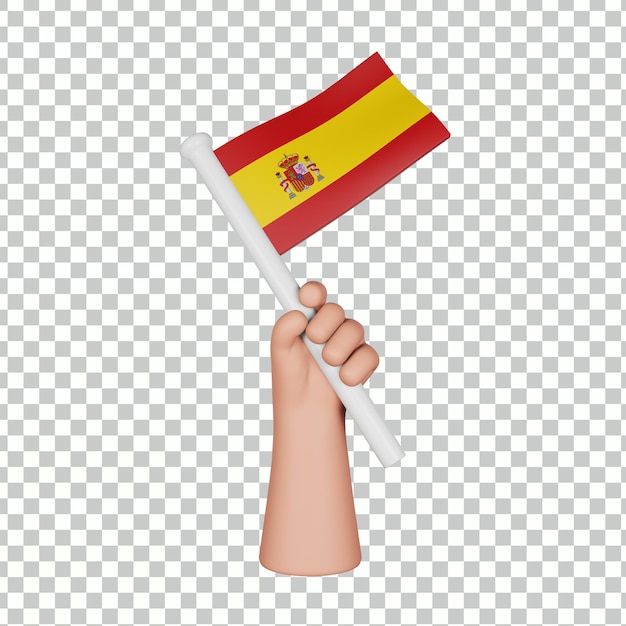 PSD main 3d tenant un drapeau de l'espagne