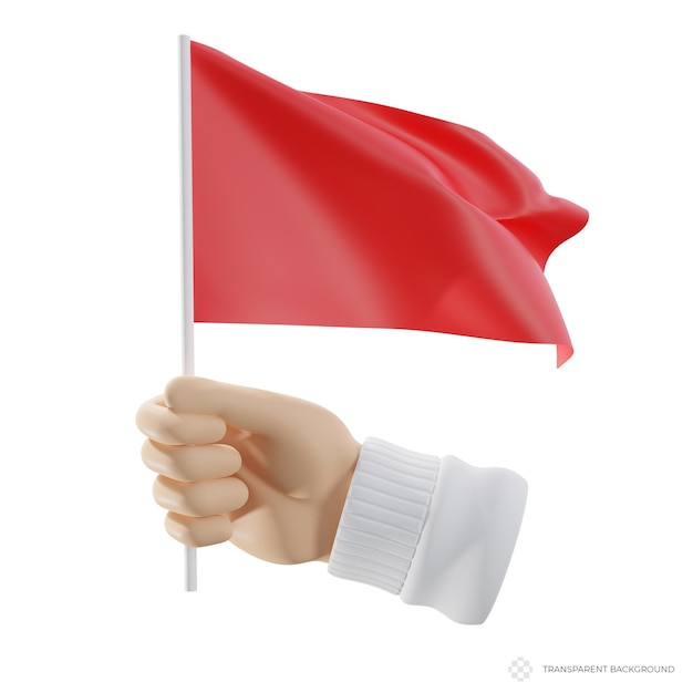 PSD la main 3d tient un drapeau rouge isolé illustration 3d